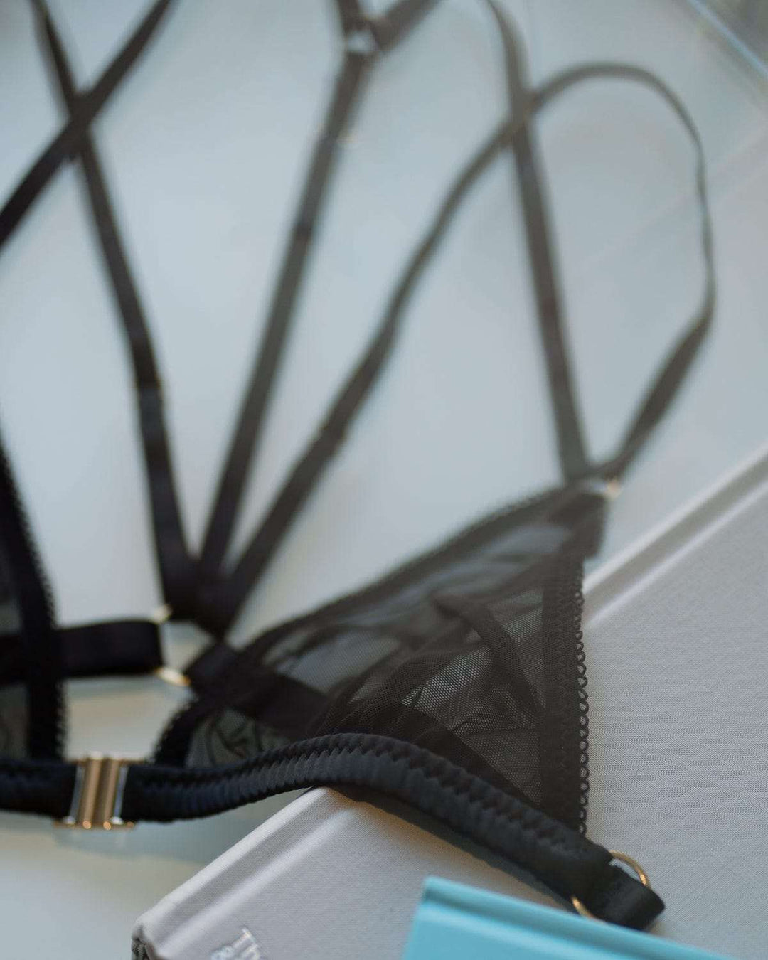 Vivi Leigh London lingerie Black Mesh Triangle Bralette sexy harness luxury lingerie Black Luxury Sexy Triangle Bralette uk sustainable brand