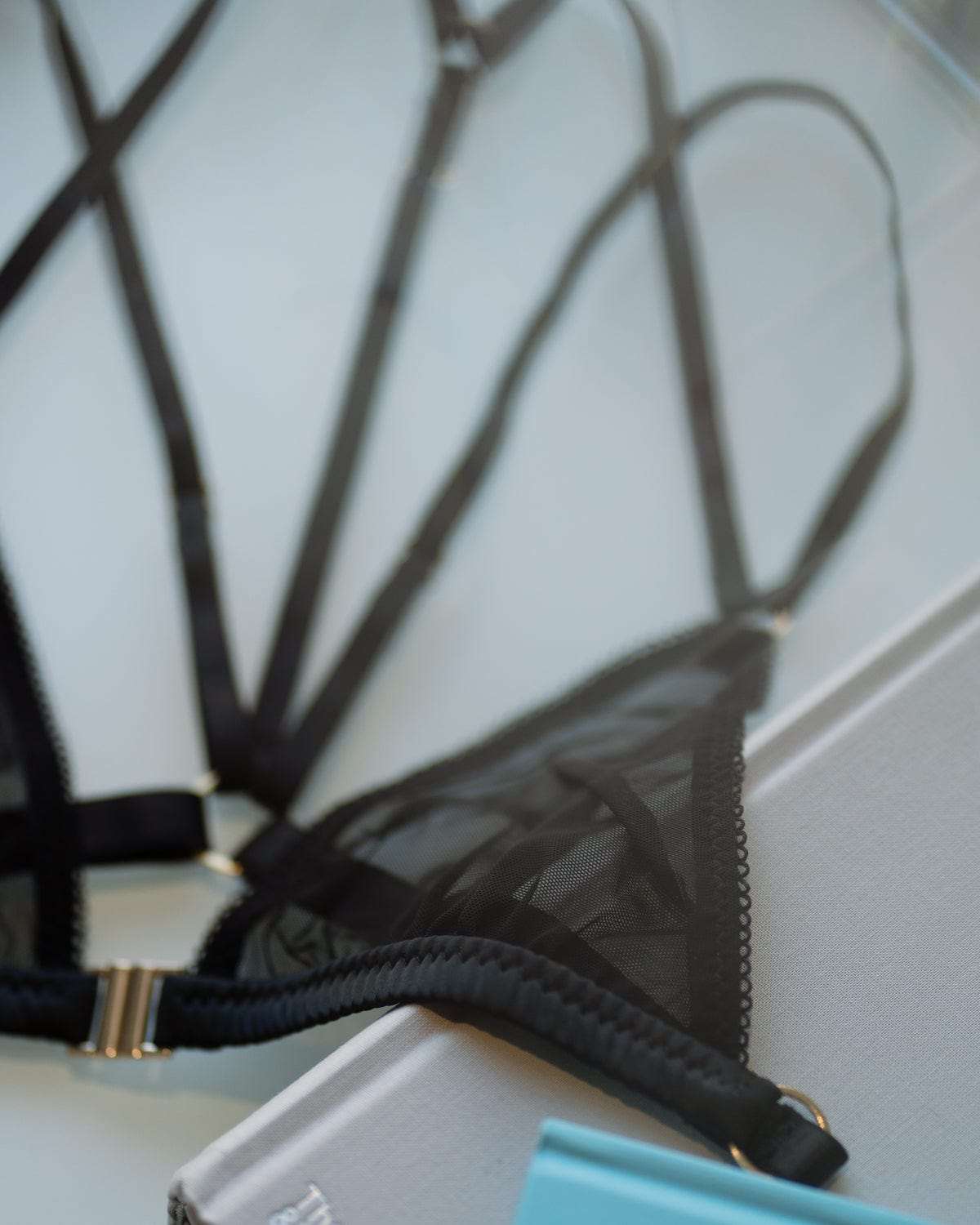 Vivi Leigh London lingerie Black Mesh Triangle Bralette sexy harness luxury lingerie Black Luxury Sexy Triangle Bralette uk sustainable brand