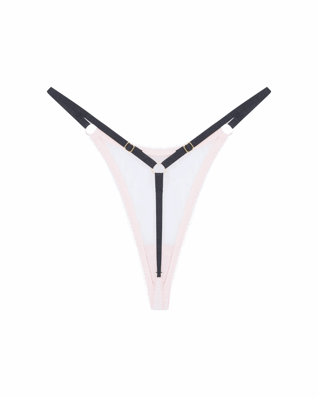 Vivi Leigh London lingerie Blush Pink Mesh Strappy Thong sexy harness luxury lingerie uk sustainable brand