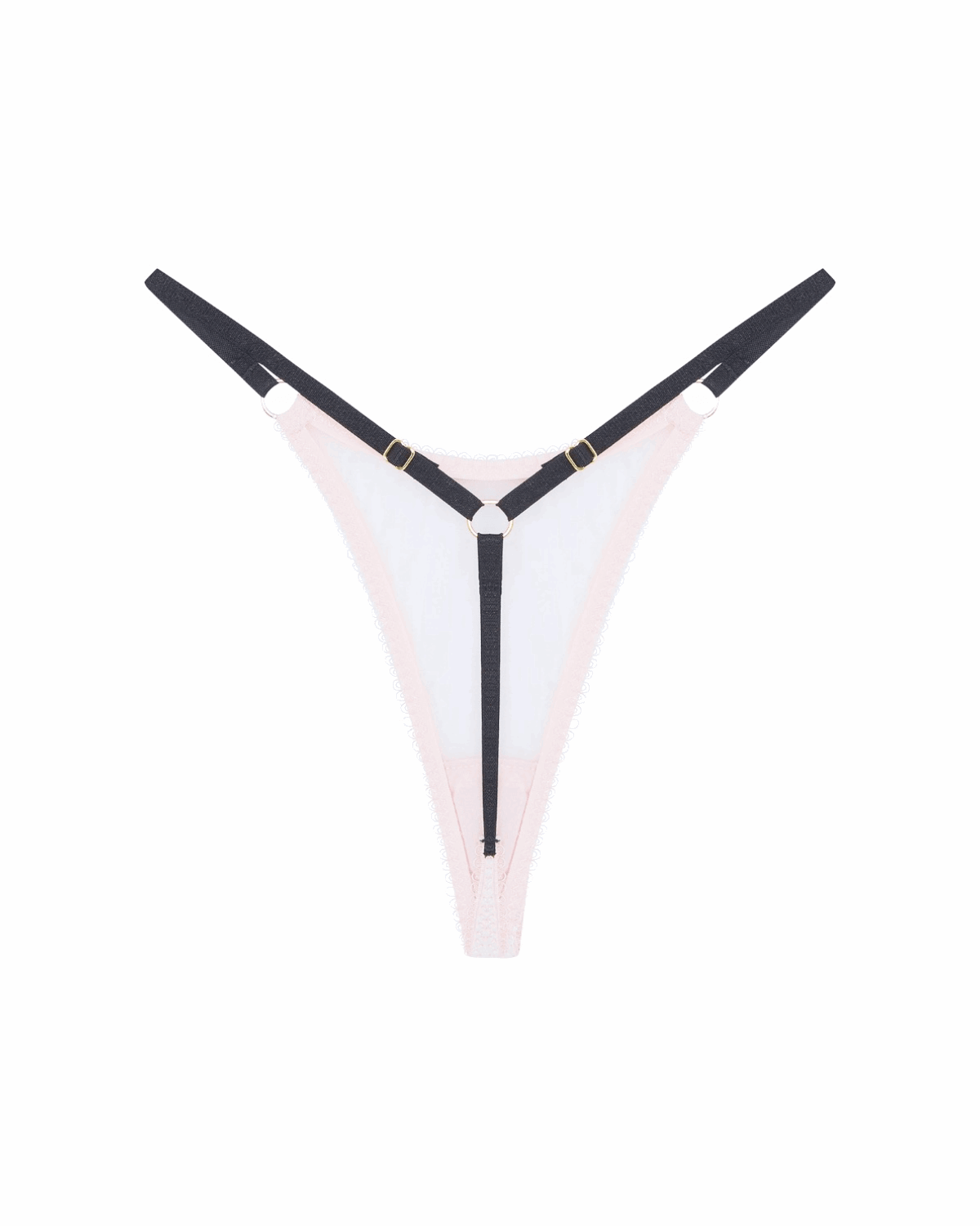 Vivi Leigh London lingerie Blush Pink Mesh Strappy Thong sexy harness luxury lingerie uk sustainable brand