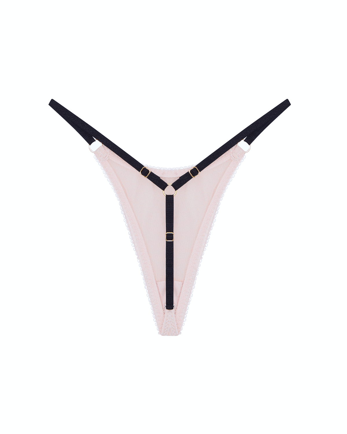 Vivi Leigh London lingerie Blush Pink Silk Jersey Thong sexy harness luxury lingerie Luxury Pink Silk Jersey Thong uk sustainable brand