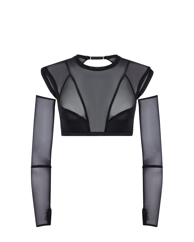 Vivi Leigh London lingerie Bralette Crop Top with Gloves sexy harness luxury lingerie Black Bralette Crop Top with Gloves uk sustainable brand