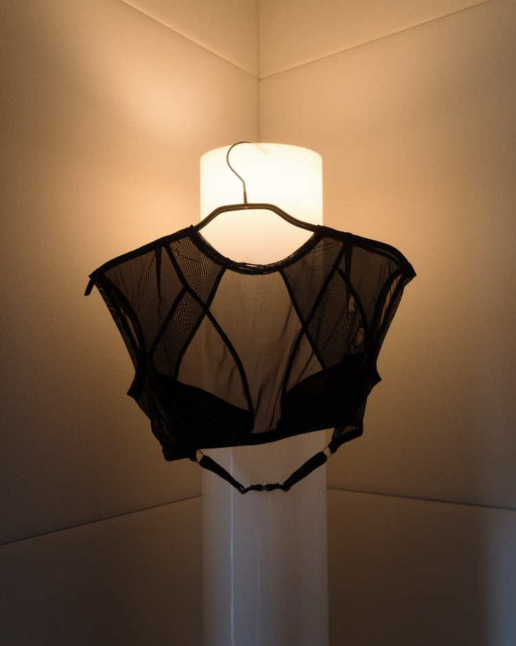 Vivi Leigh London lingerie Bralette Crop Top with Gloves sexy harness luxury lingerie Black Bralette Crop Top with Gloves uk sustainable brand