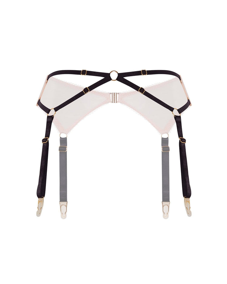 Vivi Leigh London lingerie Blush Pink Mesh Suspenders sexy harness luxury lingerie Blush Pink Mesh Suspender uk sustainable brand
