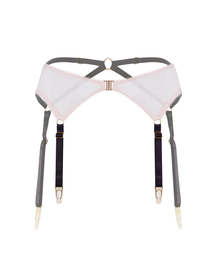 Vivi Leigh London lingerie Blush Pink Mesh Suspenders sexy harness luxury lingerie Blush Pink Mesh Suspender uk sustainable brand