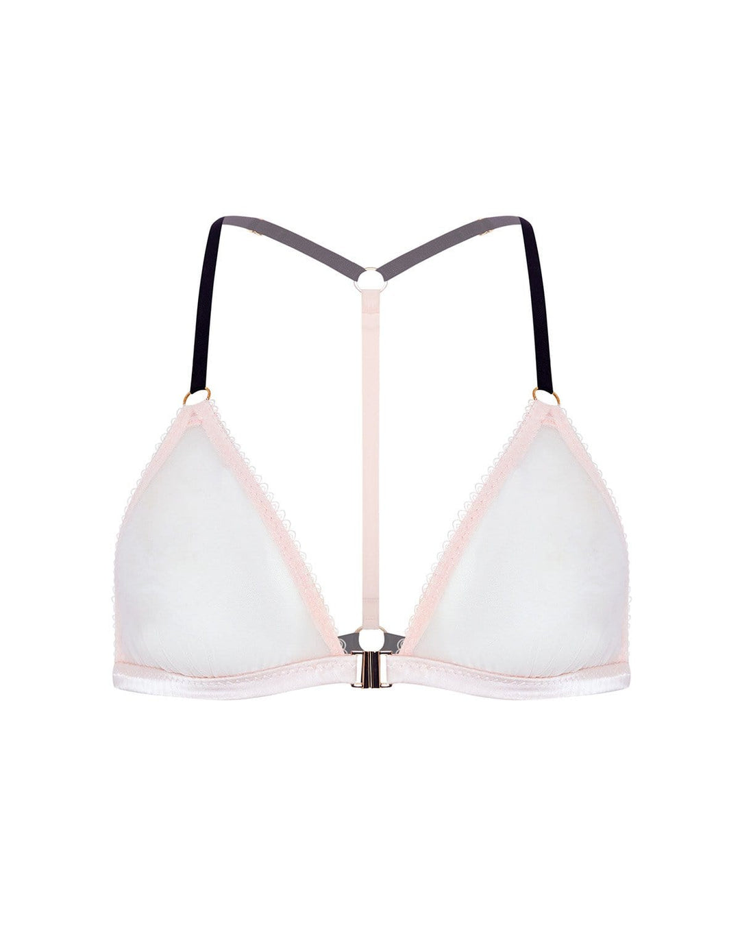 Vivi Leigh London lingerie Blush Pink Mesh Triangle Bralette sexy harness luxury lingerie Blush Pink Luxury Mesh Sexy Triangle Bralette uk sustainable brand