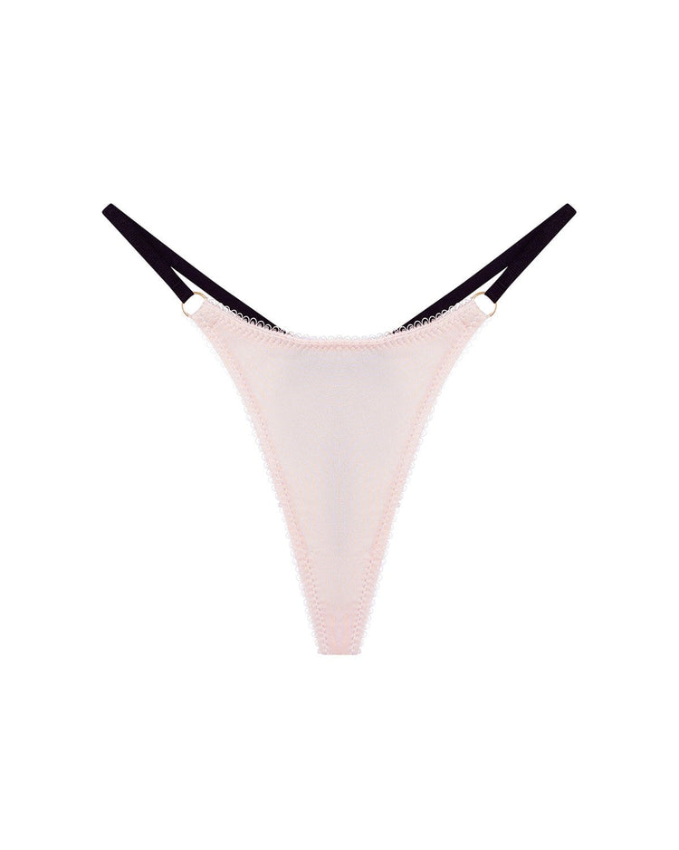 Vivi Leigh London lingerie Blush Pink Silk Jersey Thong sexy harness luxury lingerie Luxury Pink Silk Jersey Thong uk sustainable brand