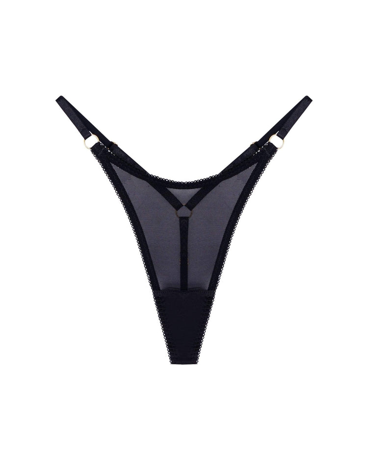 Vivi Leigh London lingerie Black Mesh Strappy Thong sexy harness luxury lingerie uk sustainable brand