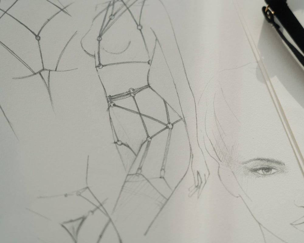 Pencil sketch of a person with a geometric design on their head