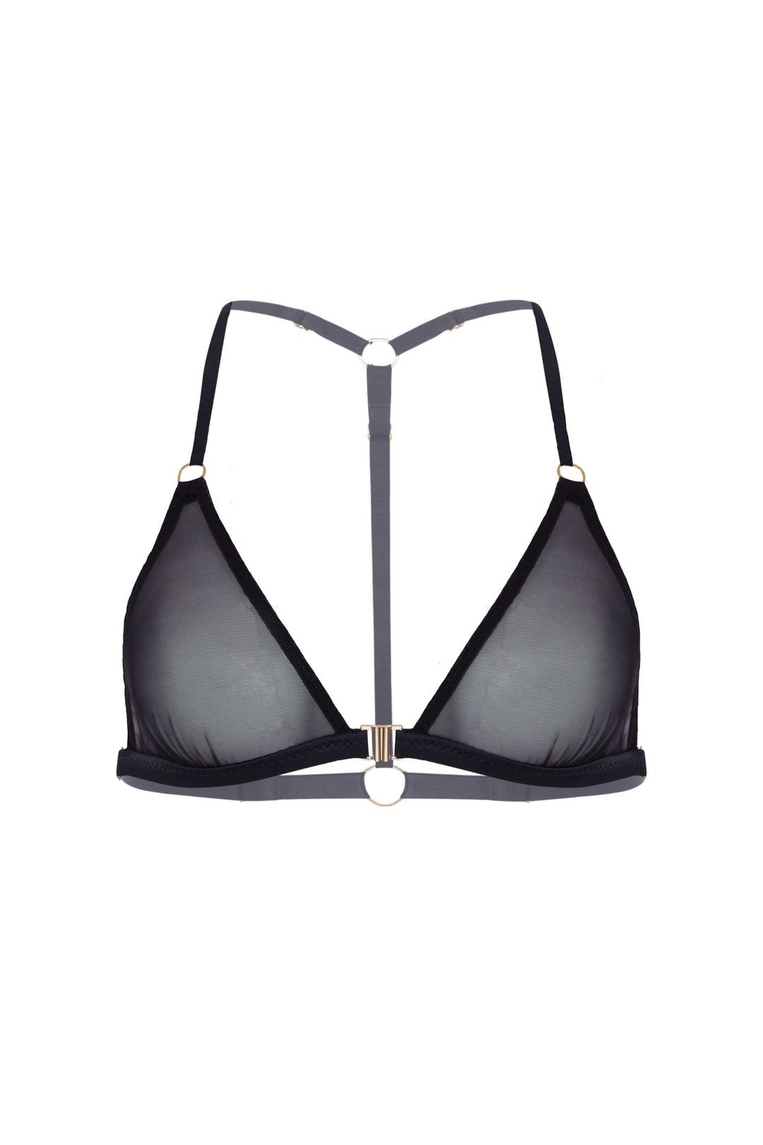 Vivi Leigh London bra Mesh Triangle Bralette | Black sexy harness luxury lingerie Black Luxury Sexy Triangle Bralette uk sustainable brand