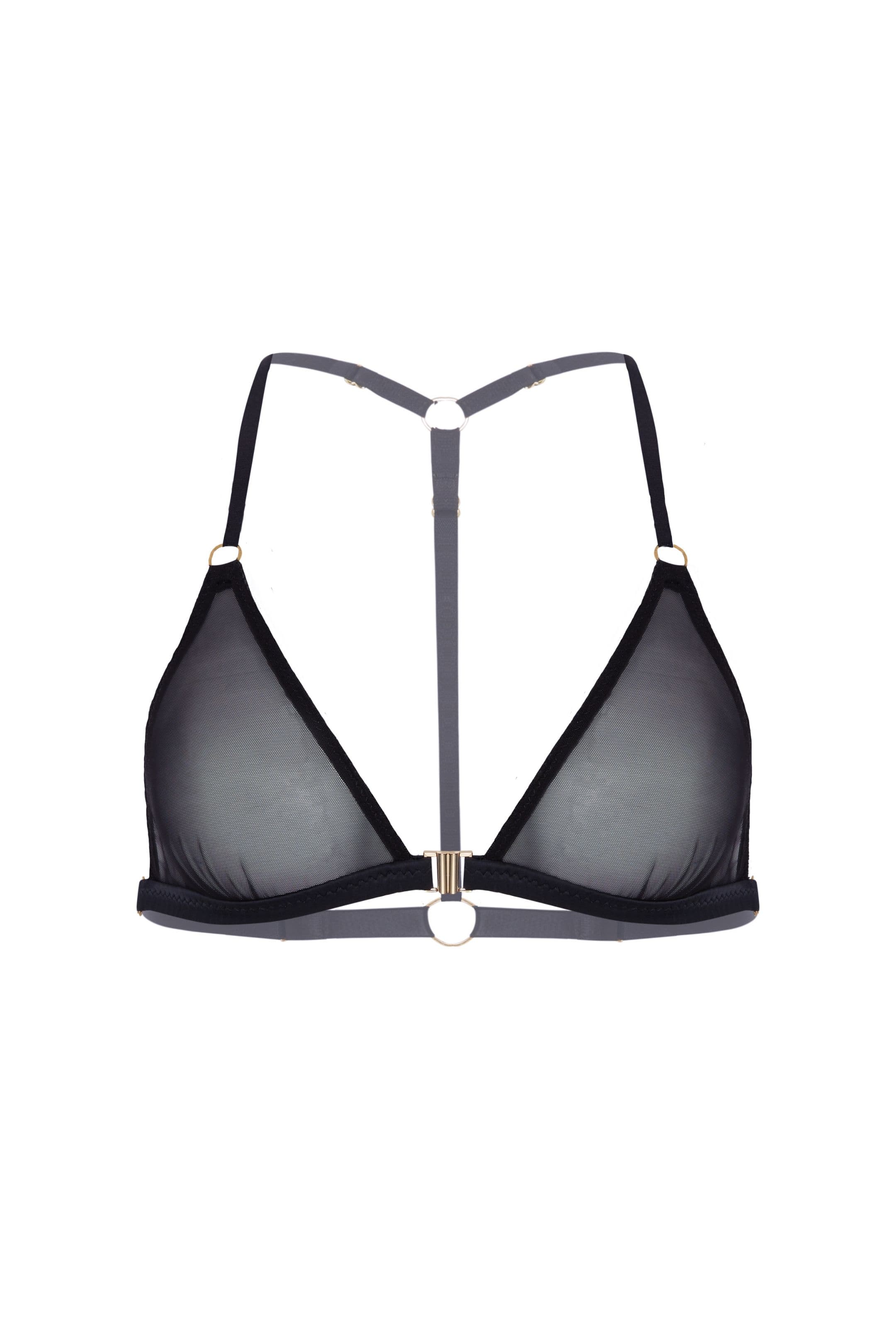 Vivi Leigh London bra Mesh Triangle Bralette | Black sexy harness luxury lingerie Black Luxury Sexy Triangle Bralette uk sustainable brand