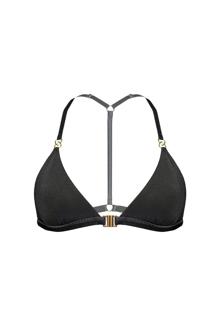 Vivi Leigh London bra Pure Silk Jersey Triangle Bralette | Black sexy harness luxury lingerie Pure Silk Jersey Triangle Bralette- Black uk sustainable brand