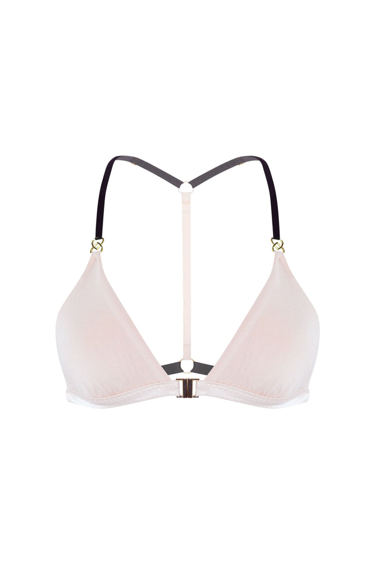 Vivi Leigh London bra Pure Silk Jersey Triangle Bralette | Blush Pink sexy harness luxury lingerie Pure Silk Jersey Triangle Bralette uk sustainable brand