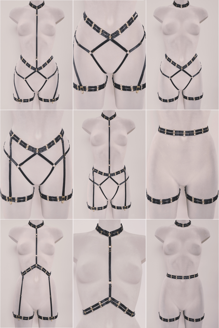 Vivi Leigh London Harness Art Deco Multi-Way Harness Set | Black sexy harness luxury lingerie Art Deco Multi-Way Harness Set | Black uk sustainable brand