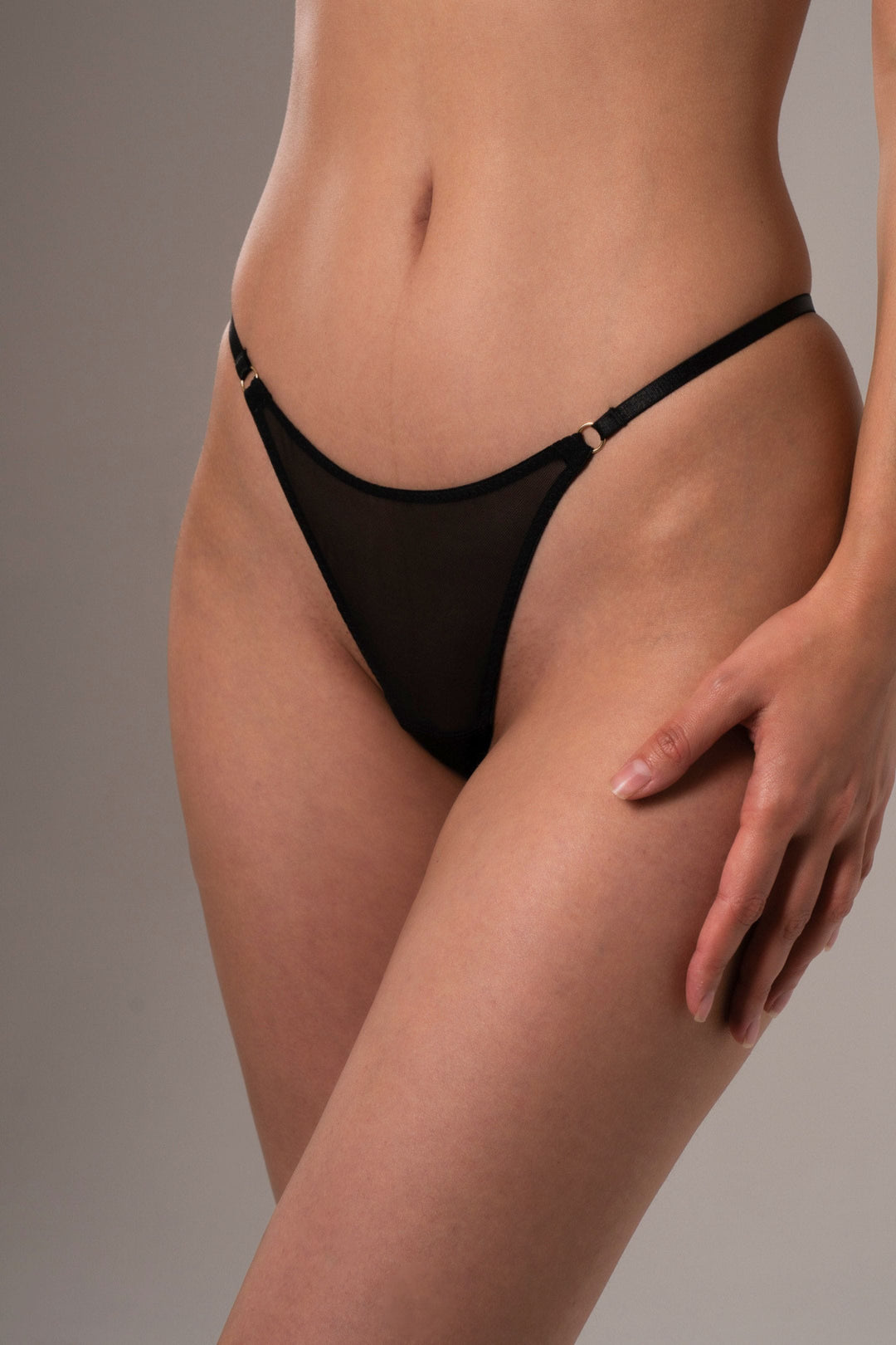 Vivi Leigh London lingerie Black Mesh Strappy Thong sexy harness luxury lingerie Black Mesh Strappy Thong uk sustainable brand