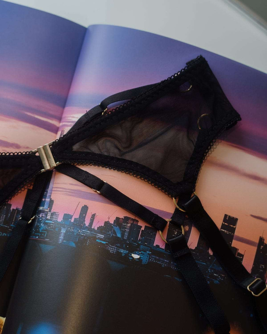 Vivi Leigh London lingerie Black Mesh Suspenders sexy harness luxury lingerie Mesh Black Suspenders uk sustainable brand