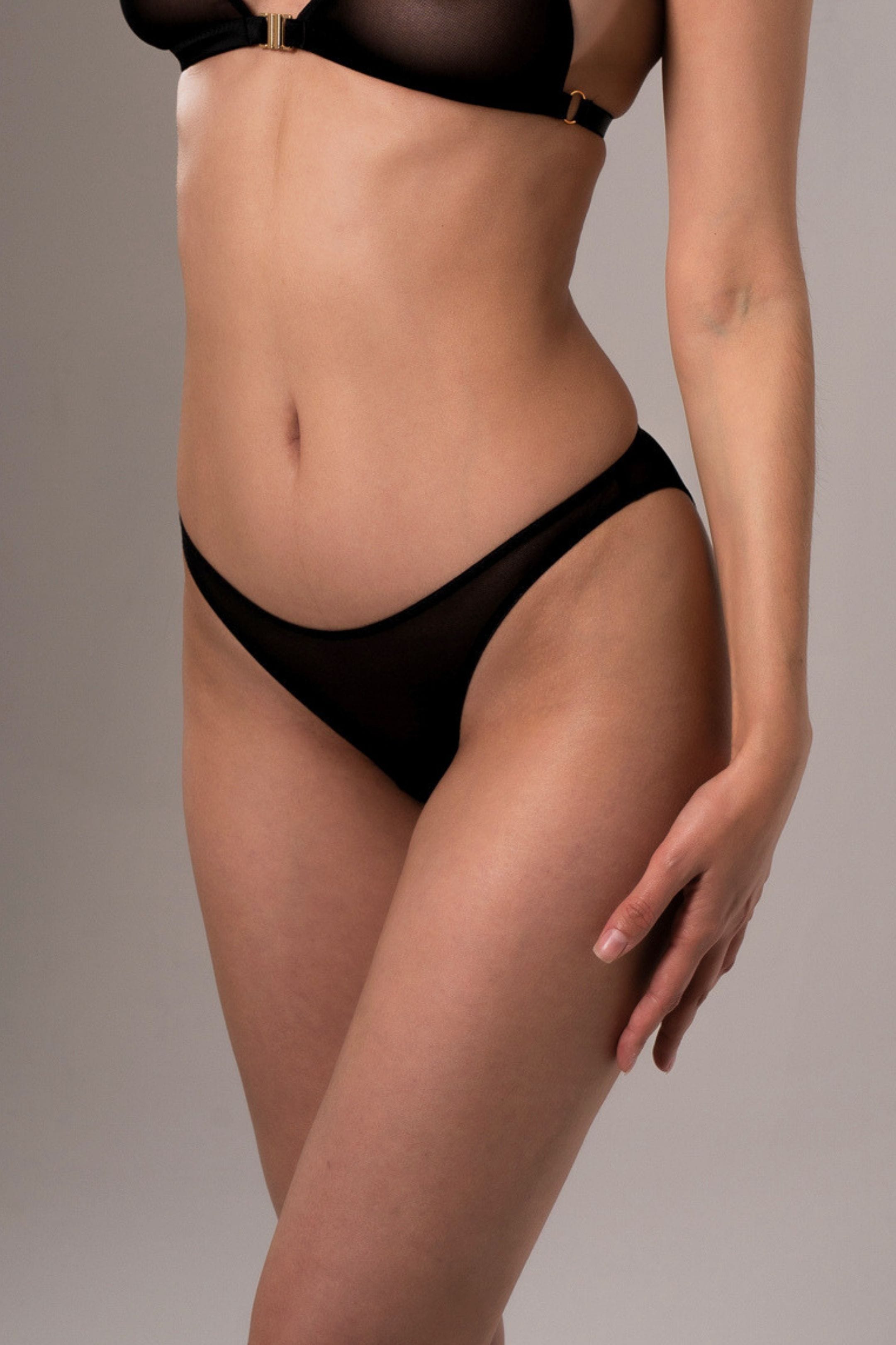 Vivi Leigh London lingerie Mesh Cut-out Briefs | Black sexy harness luxury lingerie Mesh Cut-out Briefs | Black uk sustainable brand