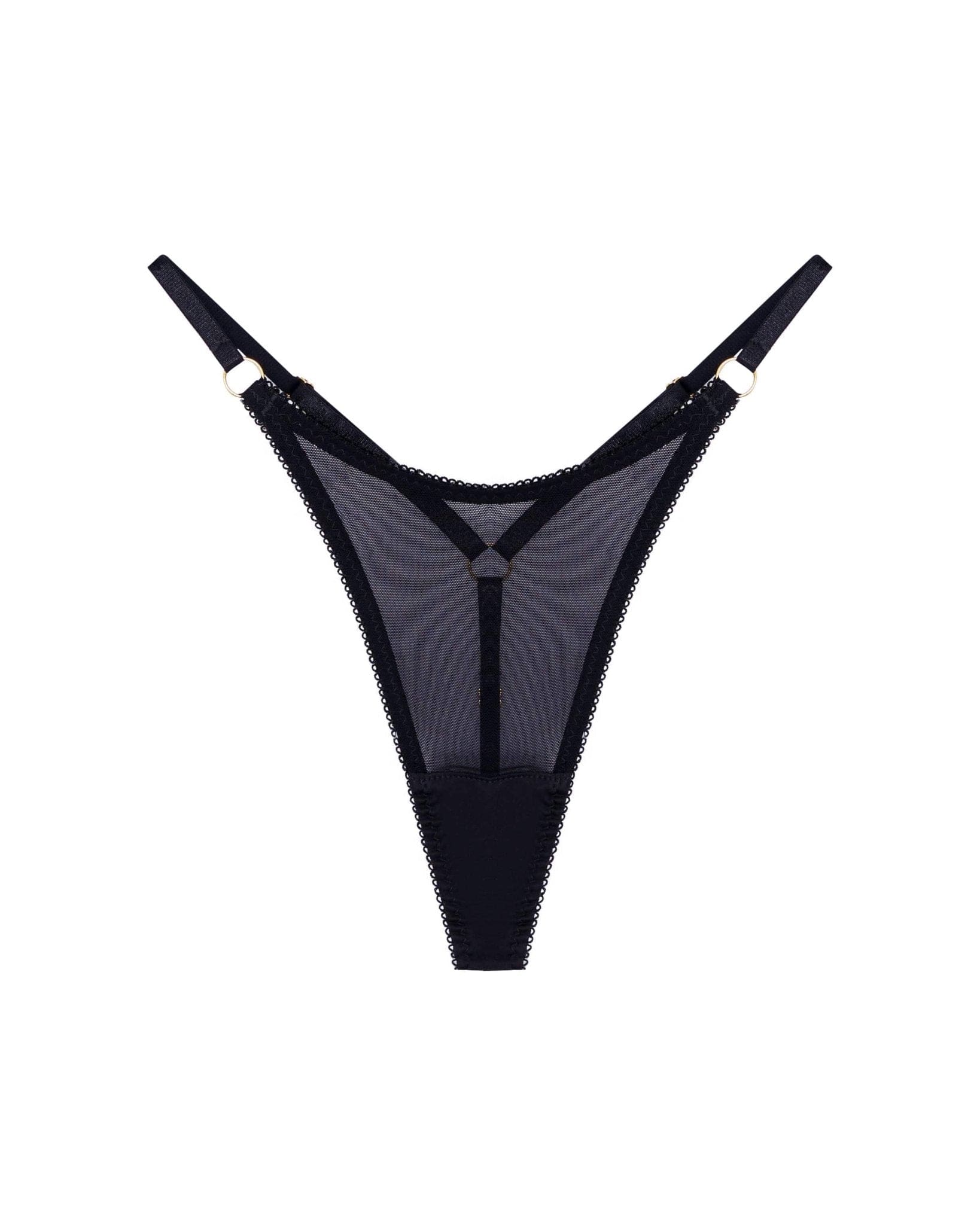 Vivi Leigh London lingerie Black Mesh Strappy Thong sexy harness luxury lingerie uk sustainable brand